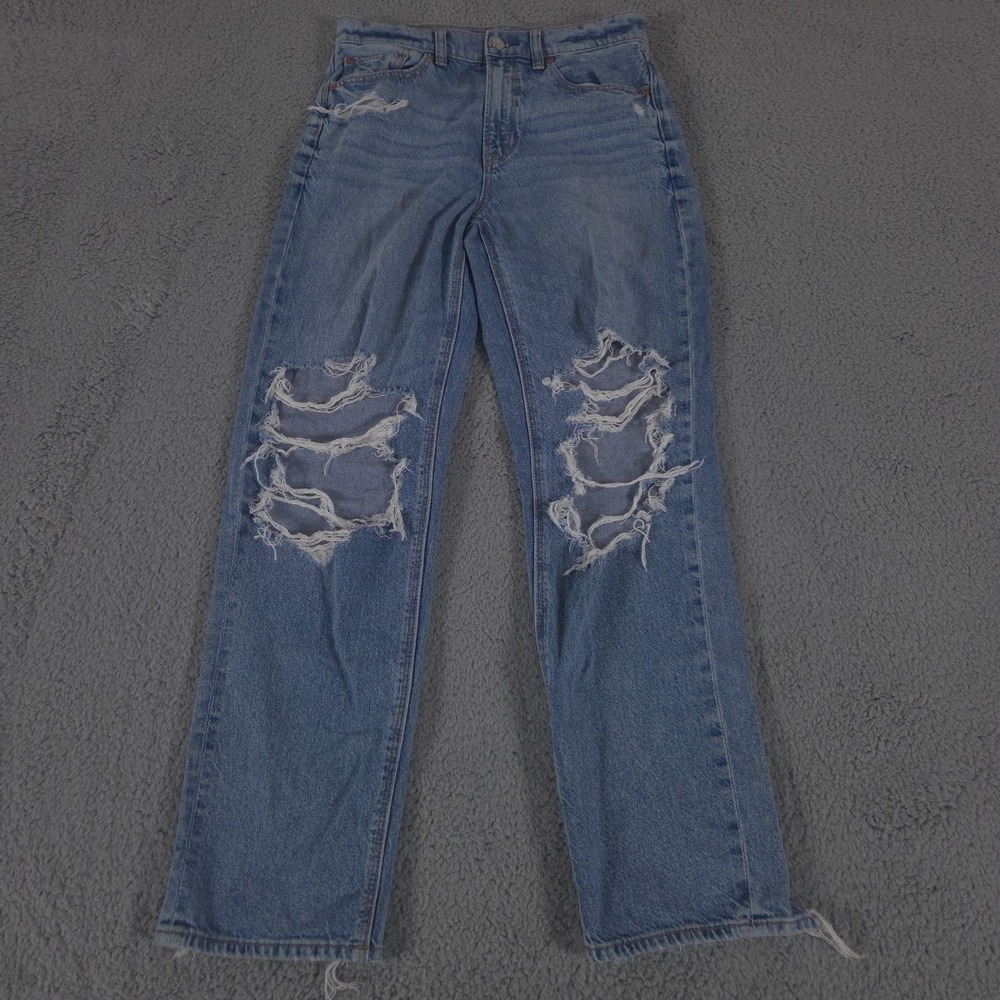 American Eagle Jeans Womens 2 Blue Super High Rise Baggy Straight Strigid Denim